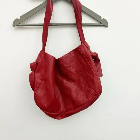J.Jill Leather Hobo Slouch Tie Knot Large Red Handbag - Picture 2 of 16